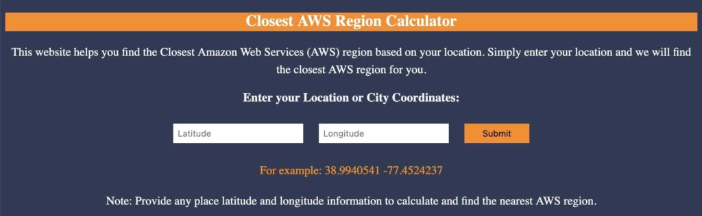 Closest AWS Region Calculator